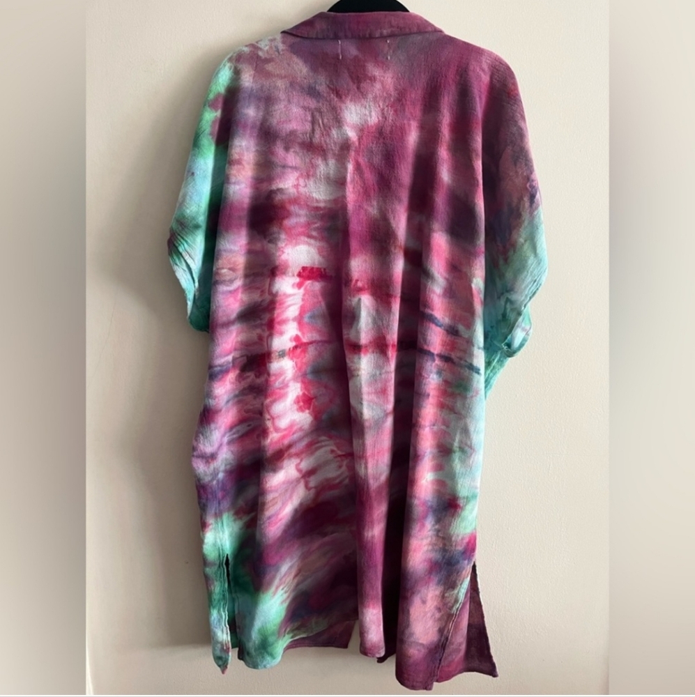 Seaspice Resort Wear 100% Peruvian Cotton Vibrant Tie-Dye Button-Up  Vacation - Picture 5 of 6